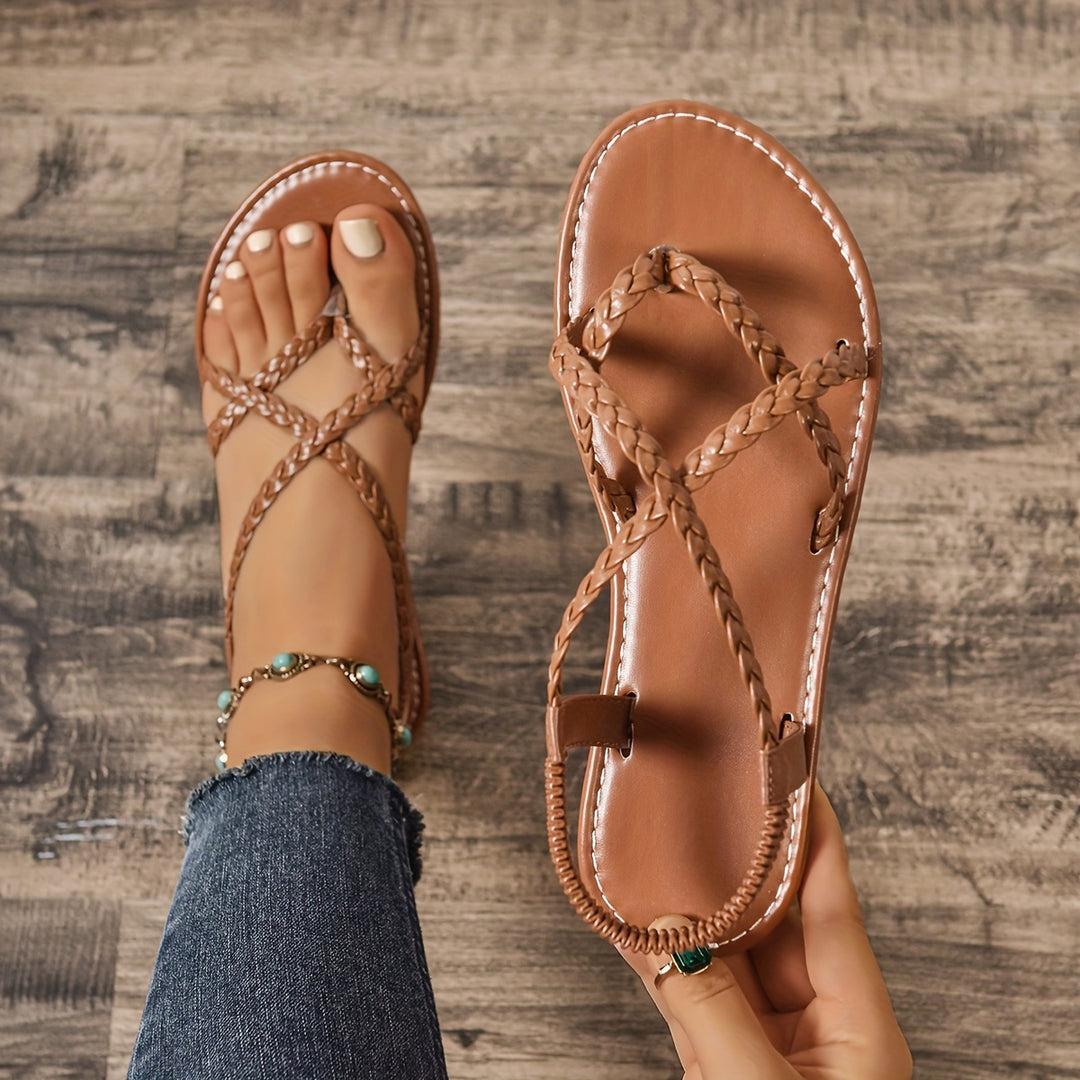 Sasha - Casual Slip-On Criss-Cross Flat Sandals