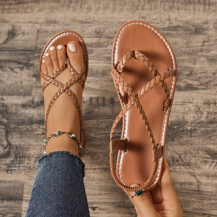 Sasha - Casual Slip-On Criss-Cross Flat Sandals