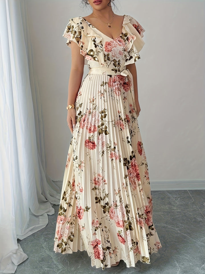 Flor - Plated Wedding Guest Maxi Dress
