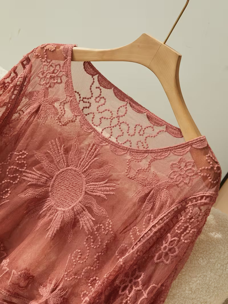 Women's Belly-Baring Bohemian Embroidered Beach Blouse Cover Up