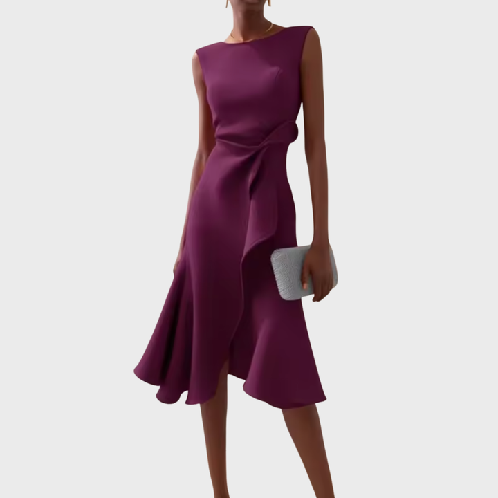 Sheila - Draped Asymmetric Formal Midi Dress