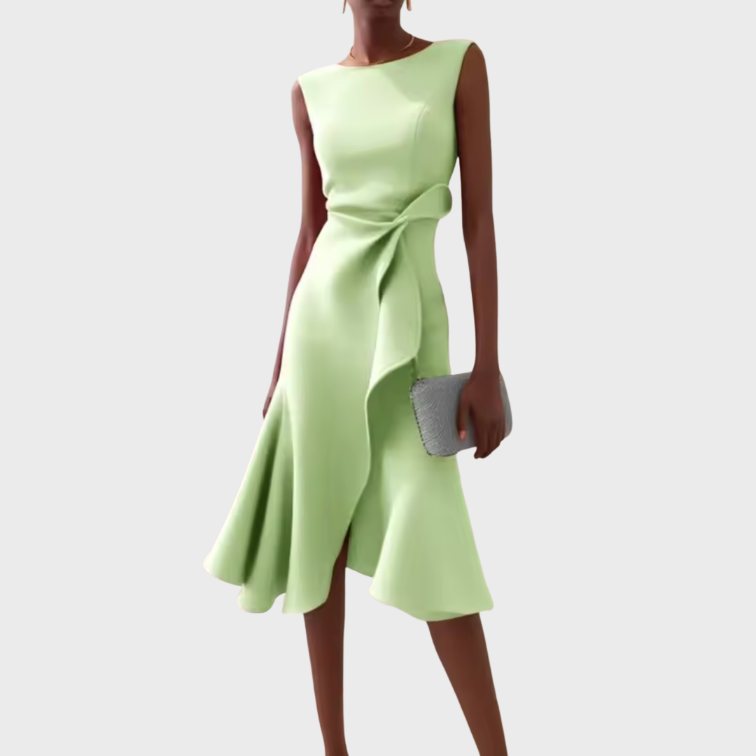 Sheila - Draped Asymmetric Formal Midi Dress