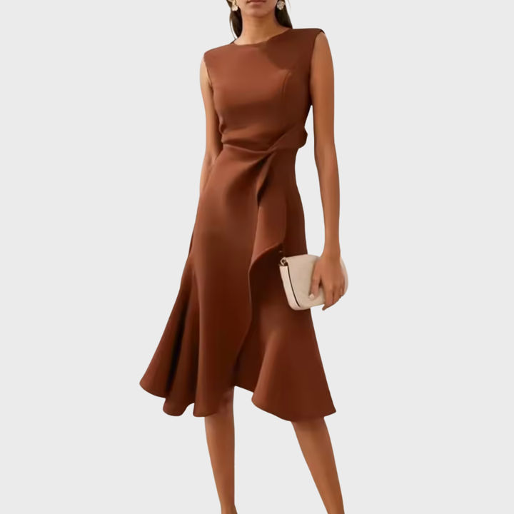 Sheila - Draped Asymmetric Formal Midi Dress