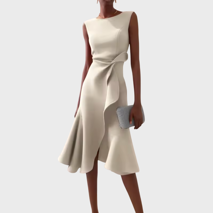 Sheila - Draped Asymmetric Formal Midi Dress