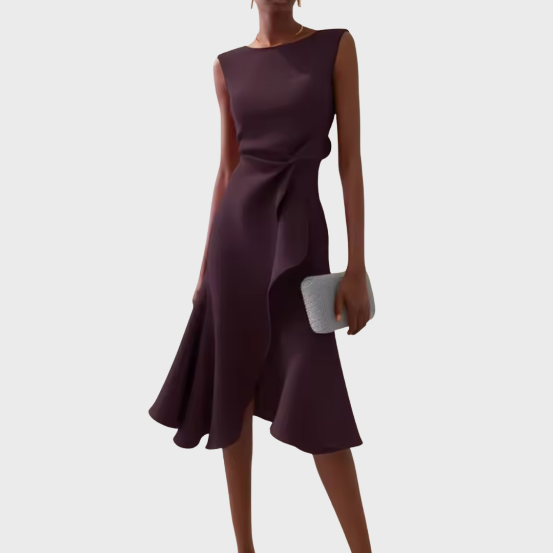 Sheila - Draped Asymmetric Formal Midi Dress