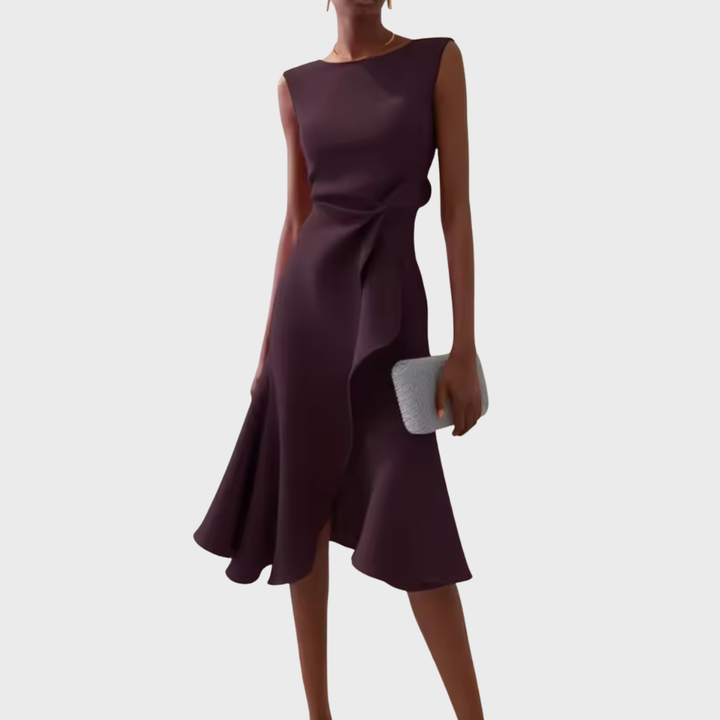 Sheila - Draped Asymmetric Formal Midi Dress
