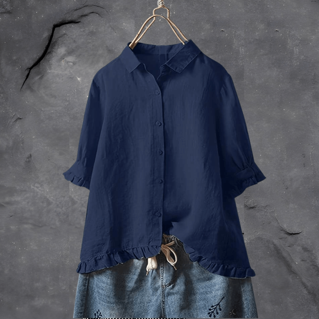 Cerise | Women’s Cotton Linen Button-Down Blouse
