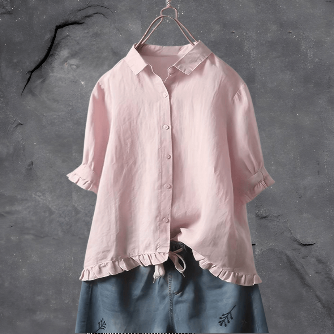 Cerise | Women’s Cotton Linen Button-Down Blouse