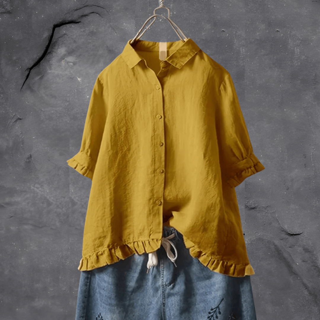 Cerise | Women’s Cotton Linen Button-Down Blouse