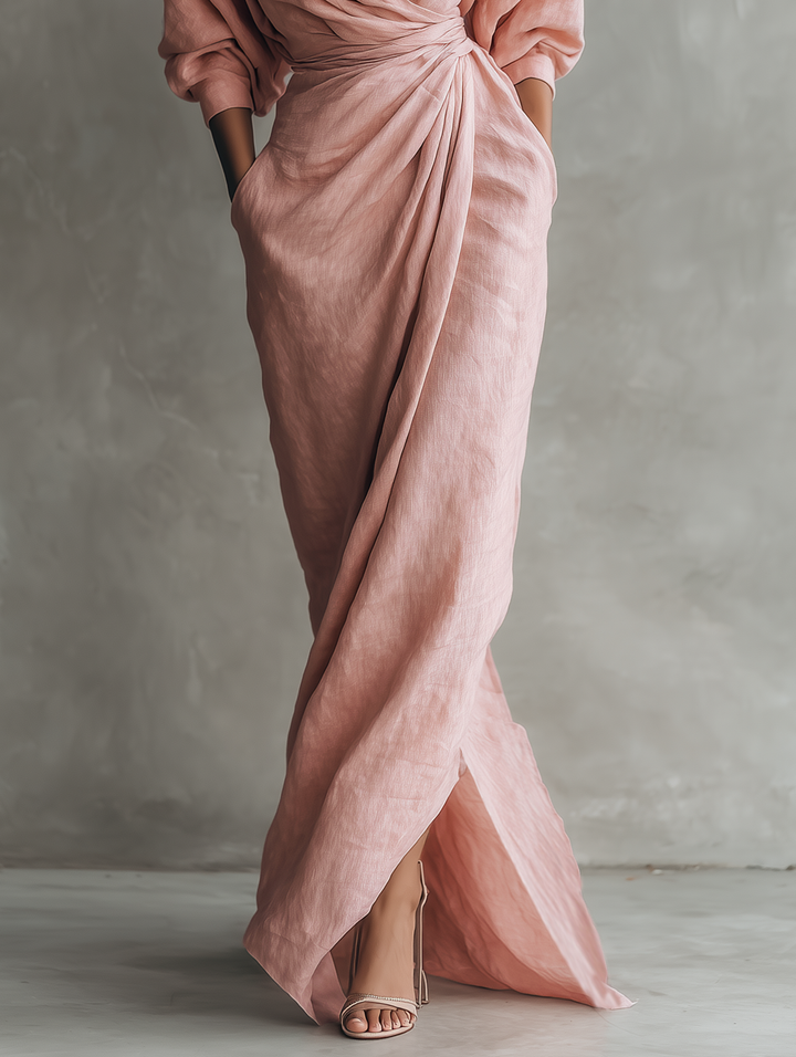 Sophia - Casual Linen Wrap Maxi Dress with Twist Waist Style