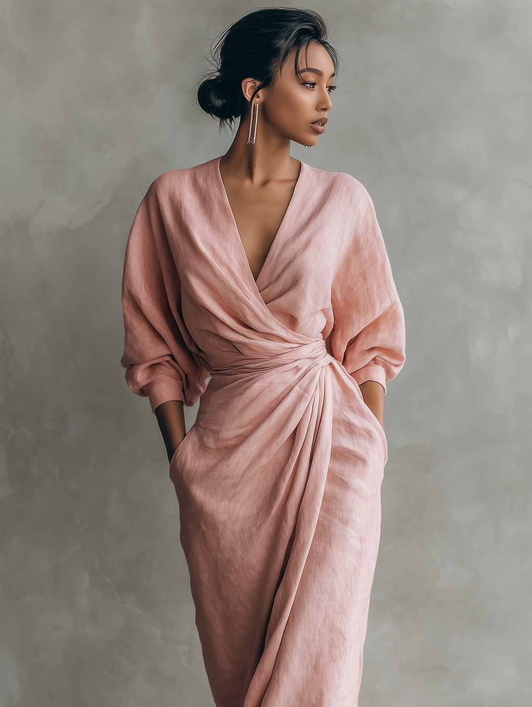 Sophia - Casual Linen Wrap Maxi Dress with Twist Waist Style