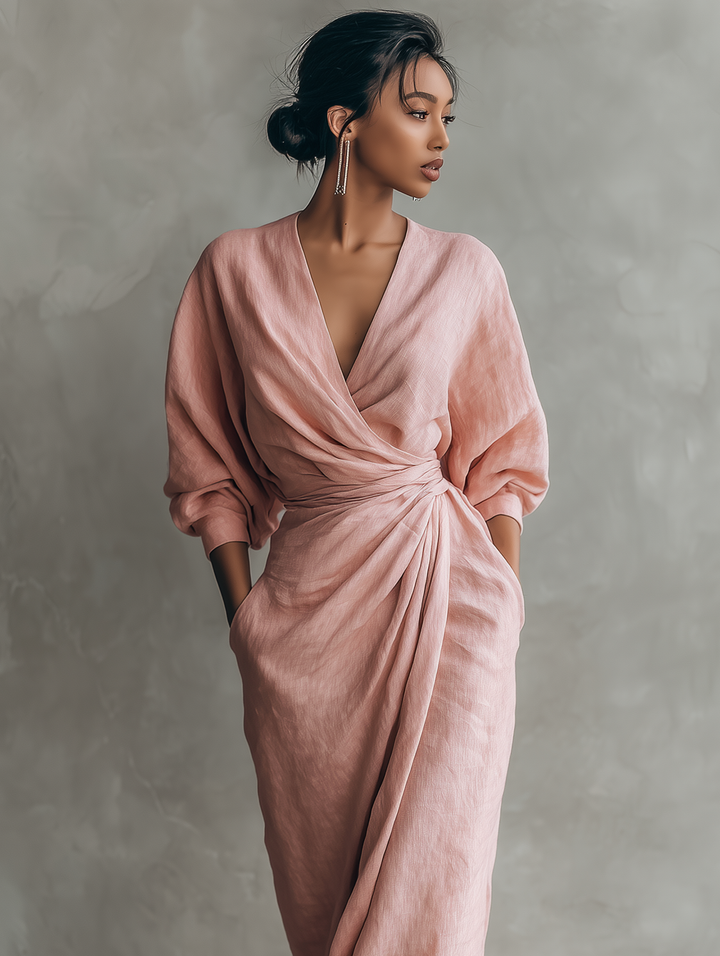 Sophia - Casual Linen Wrap Maxi Dress with Twist Waist Style
