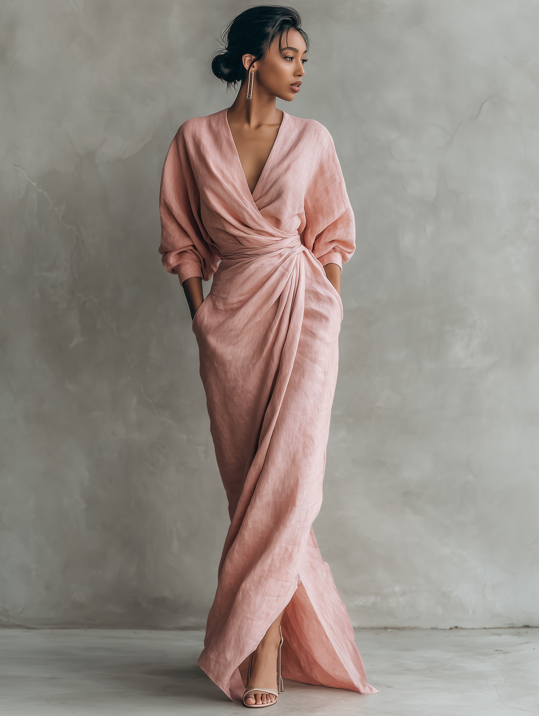 Sophia - Casual Linen Wrap Maxi Dress with Twist Waist Style