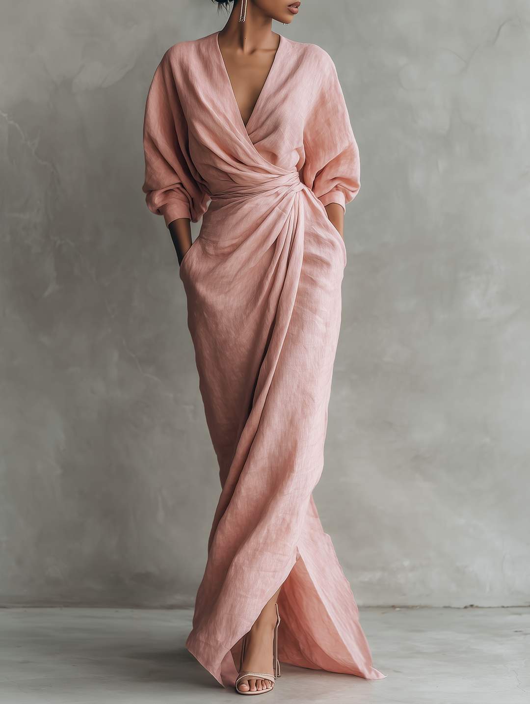 Sophia - Casual Linen Wrap Maxi Dress with Twist Waist Style