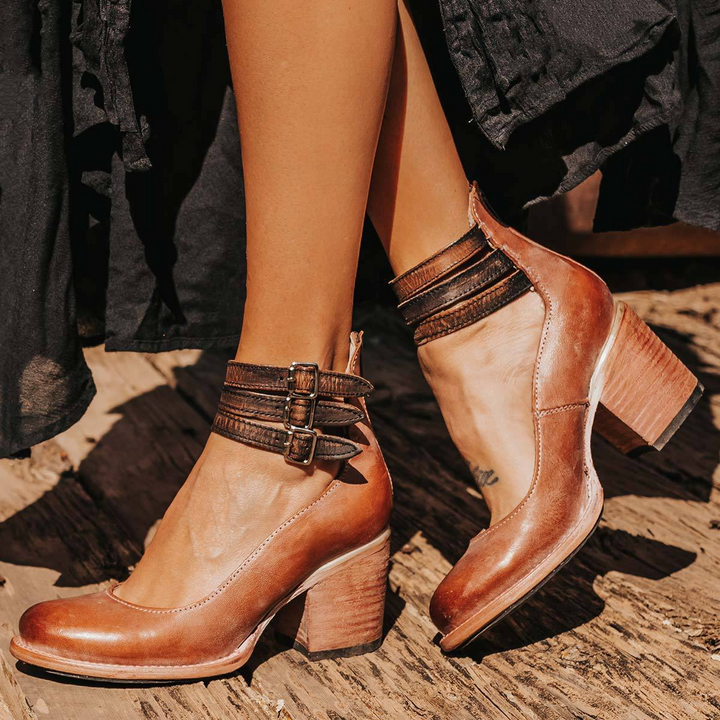 Mey - Elegant Ankle Strap Block Heel Boot