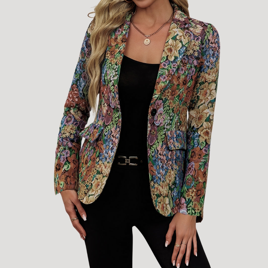Adelle | Women’s Fitted Multicolored Floral Print Blazer with Flap Pockets