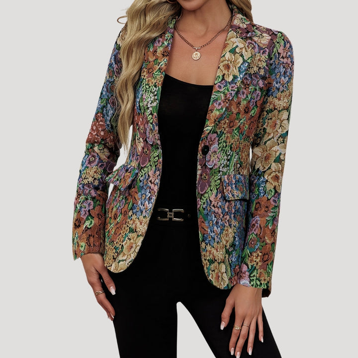 Adelle | Women’s Fitted Multicolored Floral Print Blazer with Flap Pockets