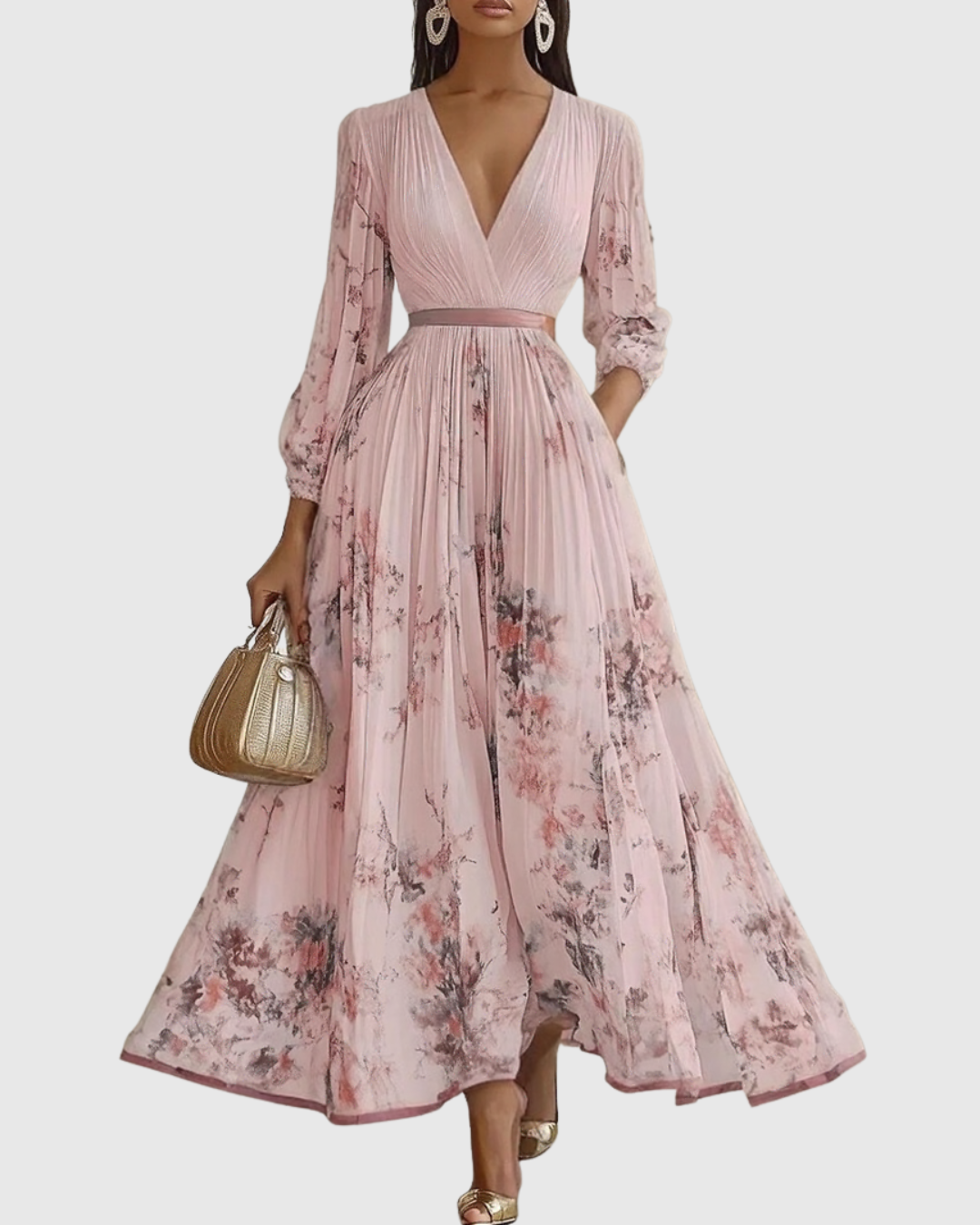Ella - Women Floral Pleated Maxi Dress