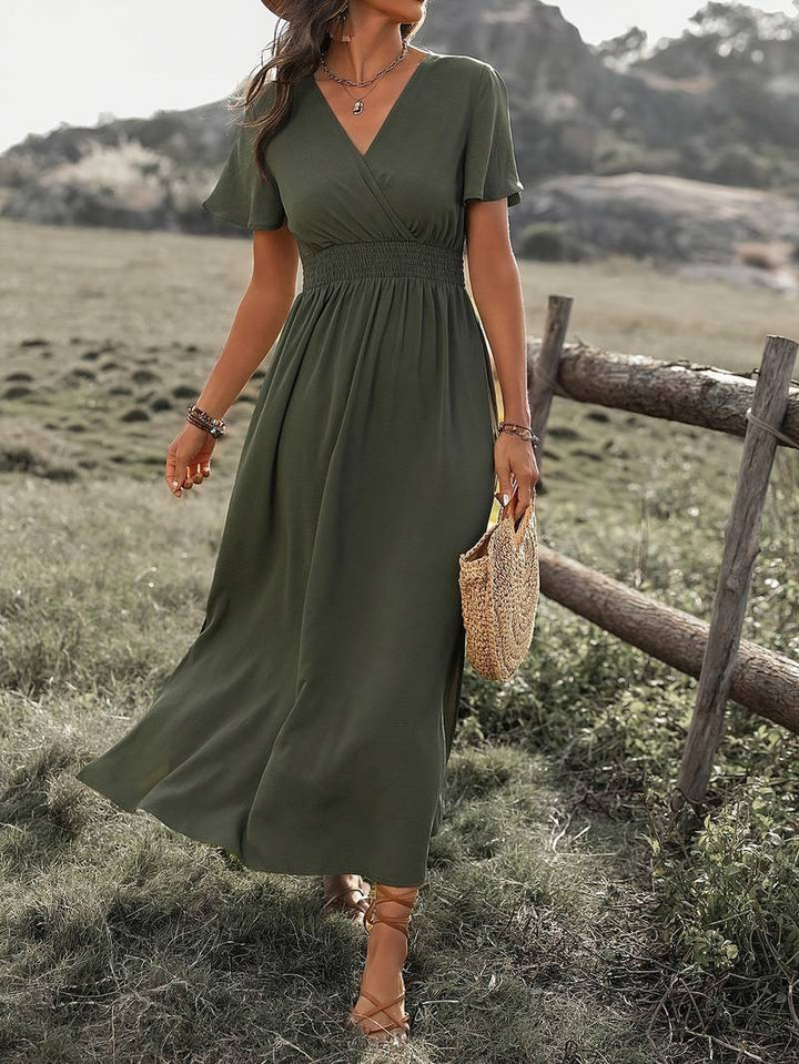 Zinnia | Army Green V-Neck Maxi Dress for Women