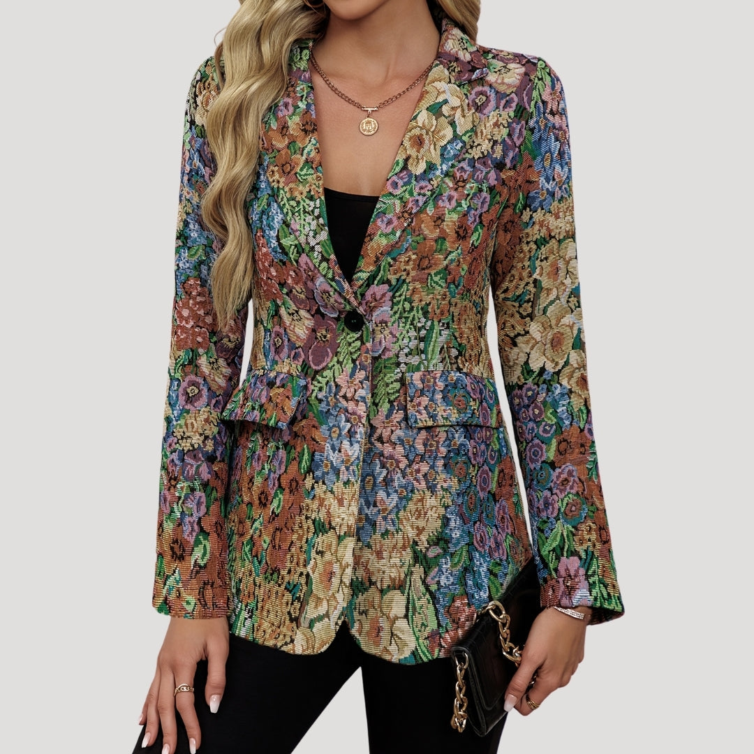 Adelle | Women’s Fitted Multicolored Floral Print Blazer with Flap Pockets