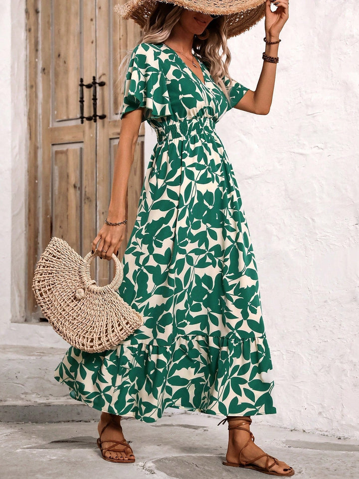 Jessielyn | Women’s Floral Print A-Line Midi Dress with Cross Neckline