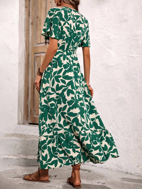 Jessielyn | Women’s Floral Print A-Line Midi Dress with Cross Neckline