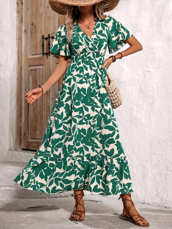Jessielyn | Women’s Floral Print A-Line Midi Dress with Cross Neckline