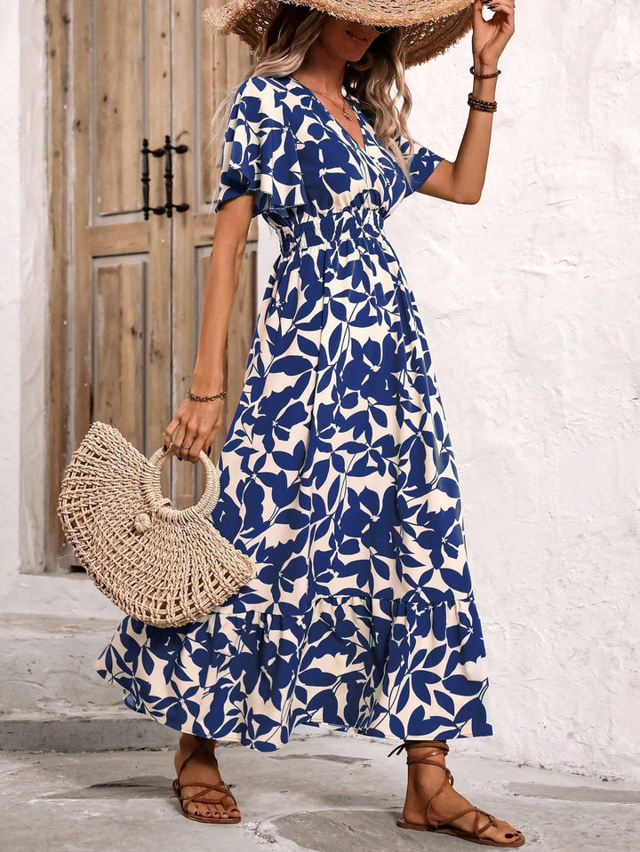 Jessielyn | Women’s Floral Print A-Line Midi Dress with Cross Neckline