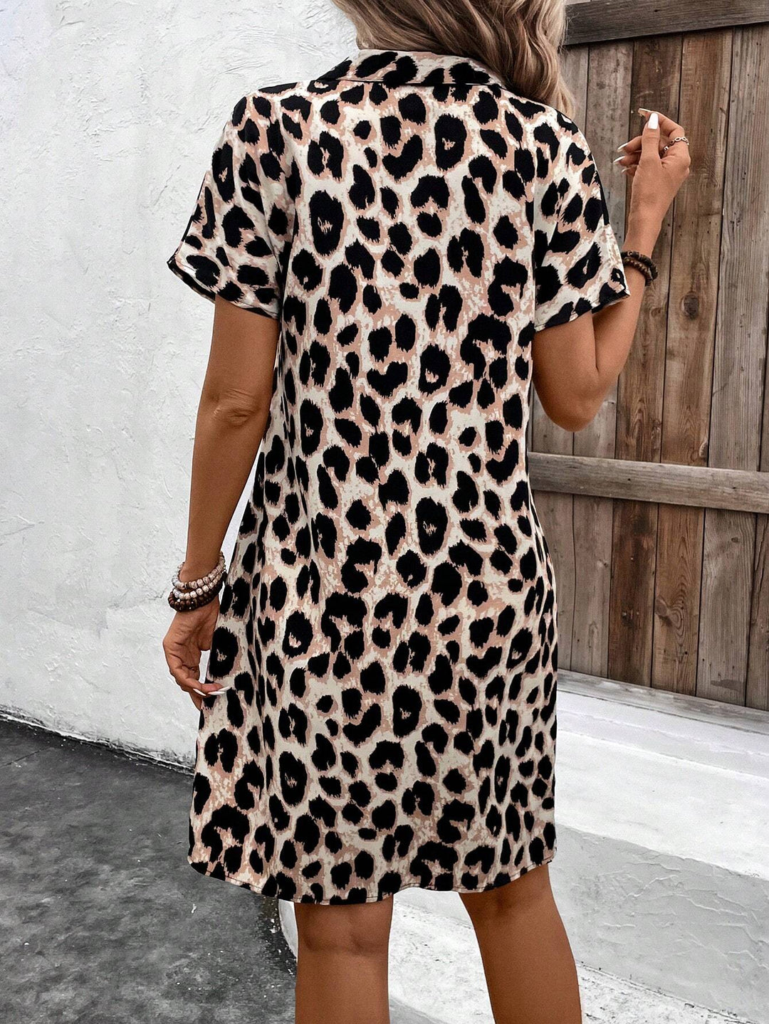 Leopard Print Casual Batwing Sleeve Dress