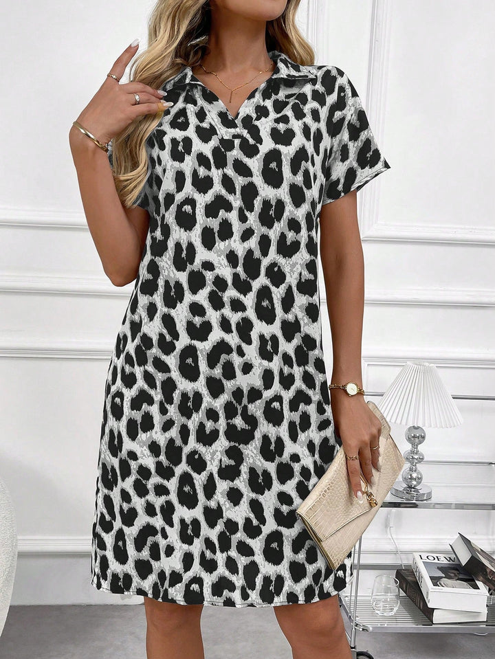 Leopard Print Casual Batwing Sleeve Dress
