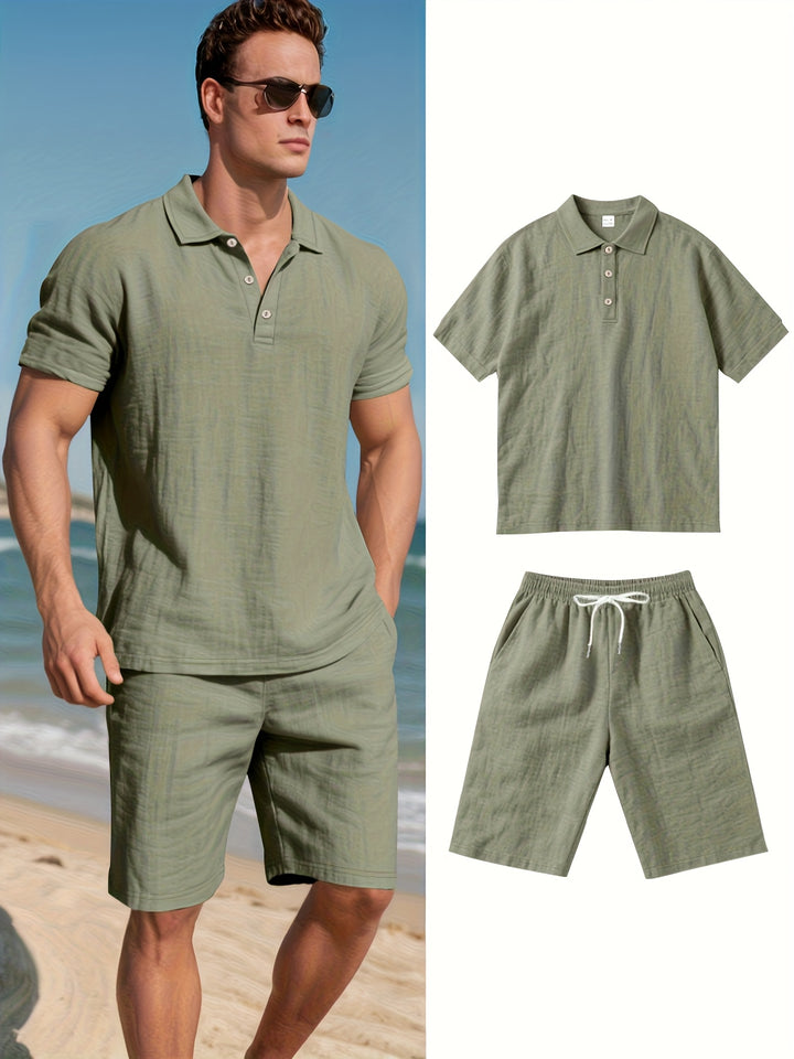 Ross - Men's Linen Premium Polo Shirt And Shorts Summer Set