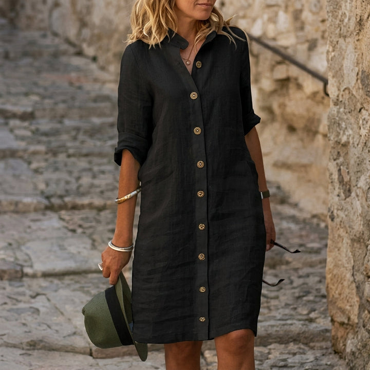 Paulie | Casual Linen Midi Shirt Dress