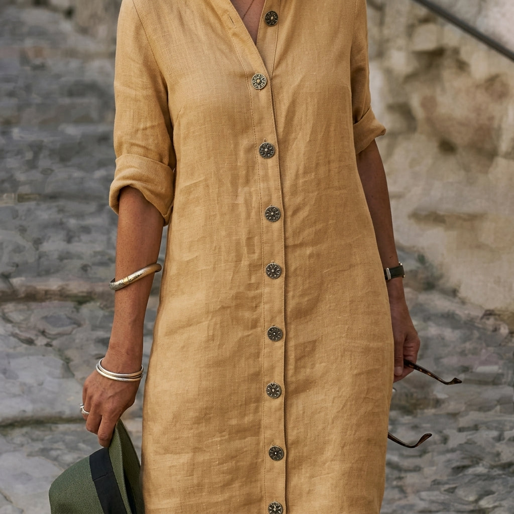 Paulie | Casual Linen Midi Shirt Dress