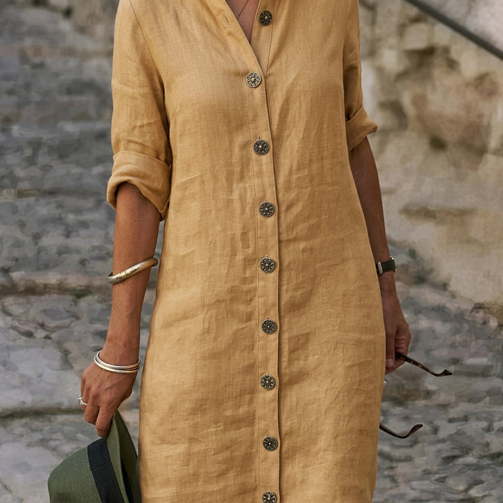 Paulie | Casual Linen Midi Shirt Dress