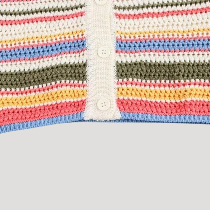 Nadine | Striped Polo Crochet Crop Top Cardigan with Collared Neckline