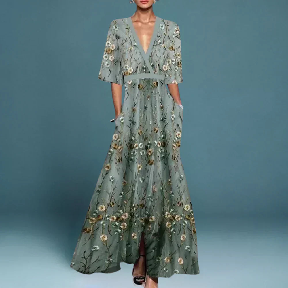 Julia - Elegant Floral Wedding Guest Maxi Dress