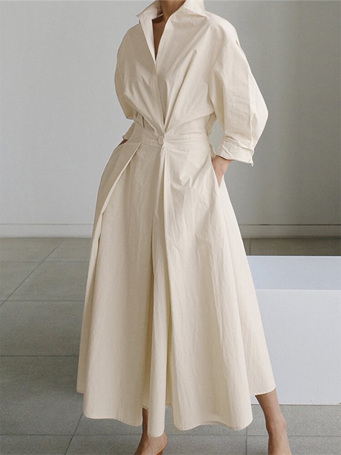 Luxe - Women Collared Long Sleeve Maxi Dress
