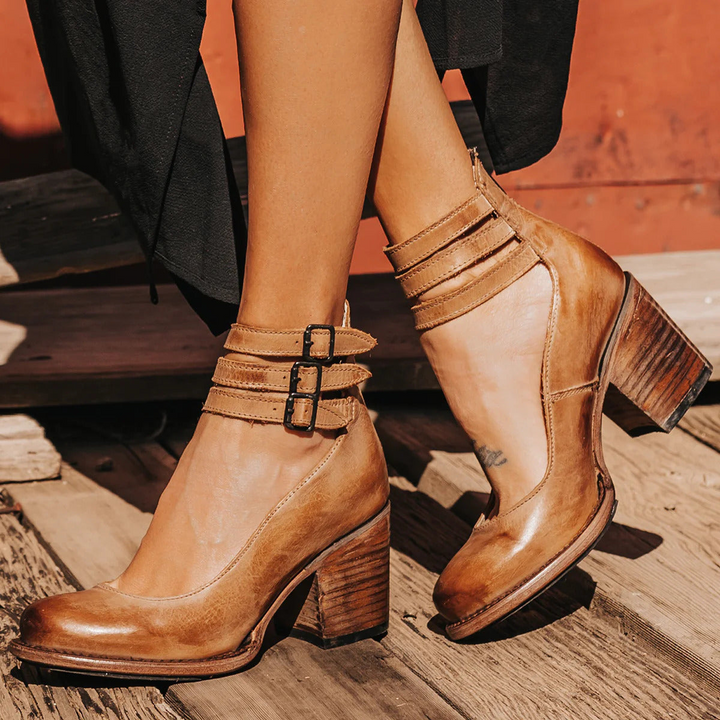 Mey - Elegant Ankle Strap Block Heel Boot
