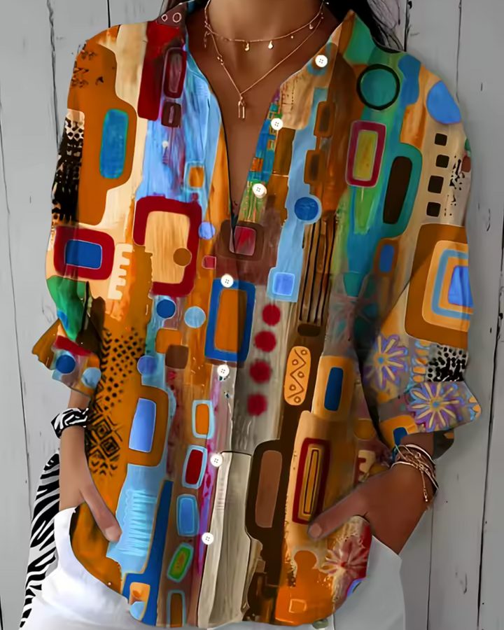 Emery | Women's Colorful Abstract Print Button Down Shirt