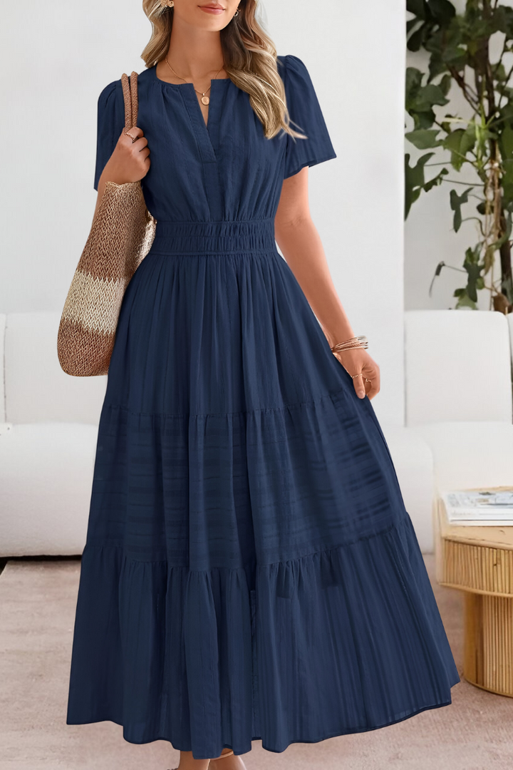 Women’s Summer Cocktail Dress | Short Sleeve Tiered Midi Maxi