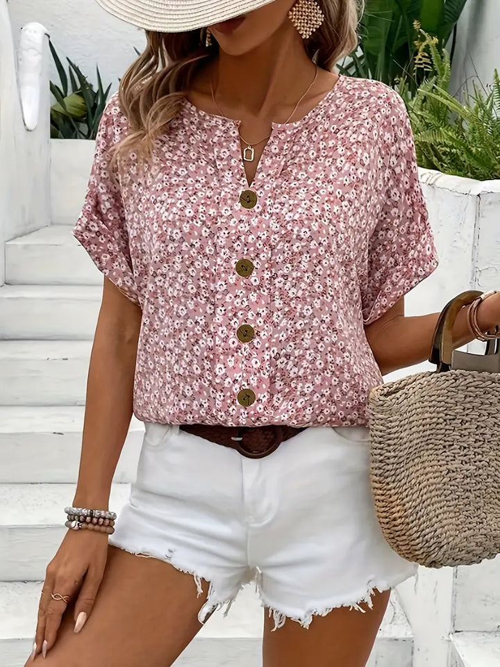 Katie | Women Summer Short Sleeve Button Top
