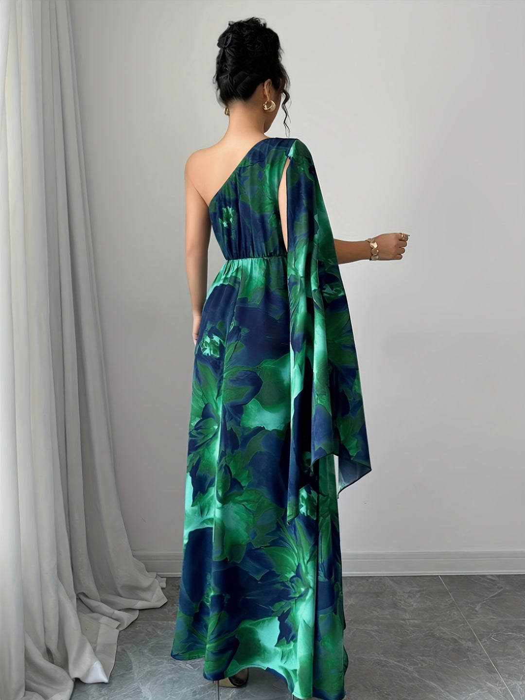 Stella - Floral Print One-Shoulder Wedding Guest Maxi Dress