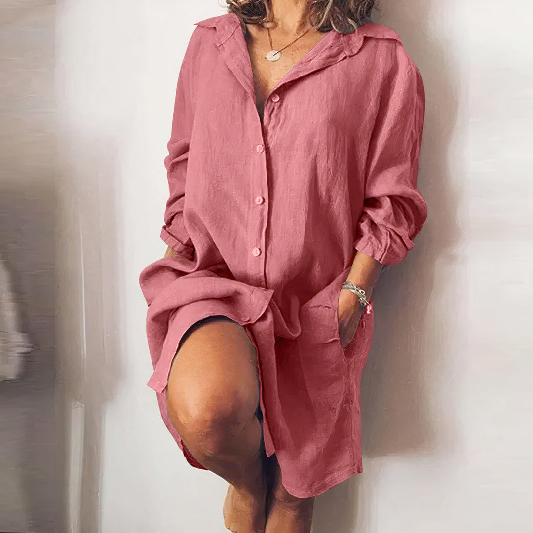 Waverly | Women's Oversized Long-Sleeve Cotton-Linen Shirt Dress