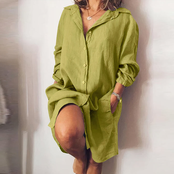 Waverly | Women's Oversized Long-Sleeve Cotton-Linen Shirt Dress