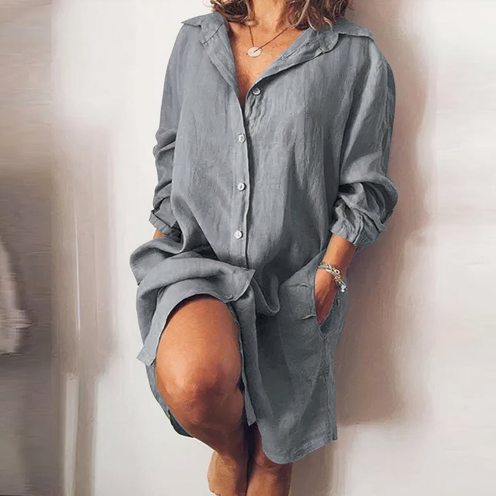 Waverly | Women's Oversized Long-Sleeve Cotton-Linen Shirt Dress