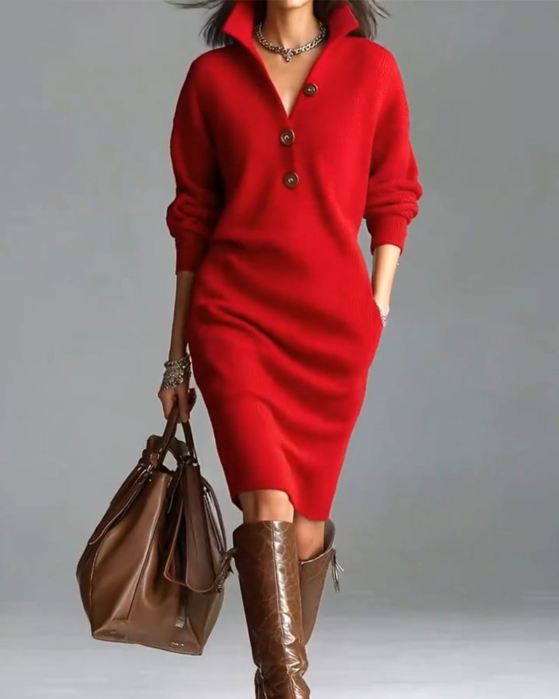 Lydia | Button-Collar Knitted Dress