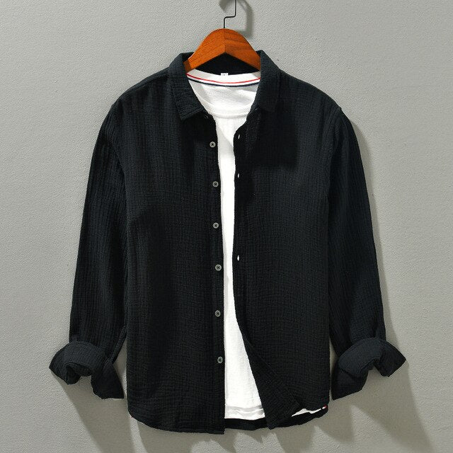 Caden | Men’s Casual Long-Sleeve Crinkled Double Gauze Cotton Shirt