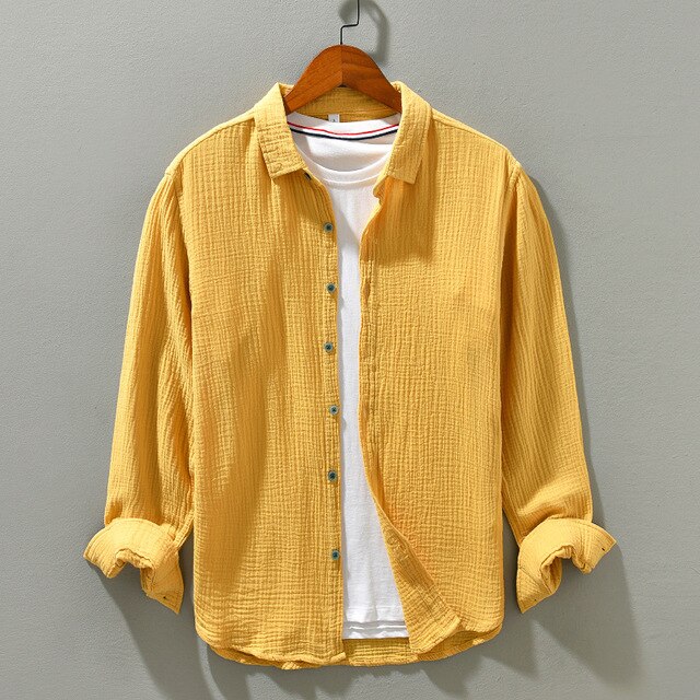 Caden | Men’s Casual Long-Sleeve Crinkled Double Gauze Cotton Shirt
