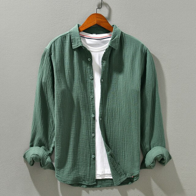 Caden | Men’s Casual Long-Sleeve Crinkled Double Gauze Cotton Shirt