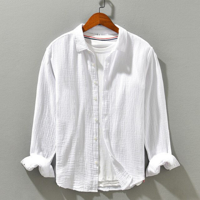 Caden | Men’s Casual Long-Sleeve Crinkled Double Gauze Cotton Shirt